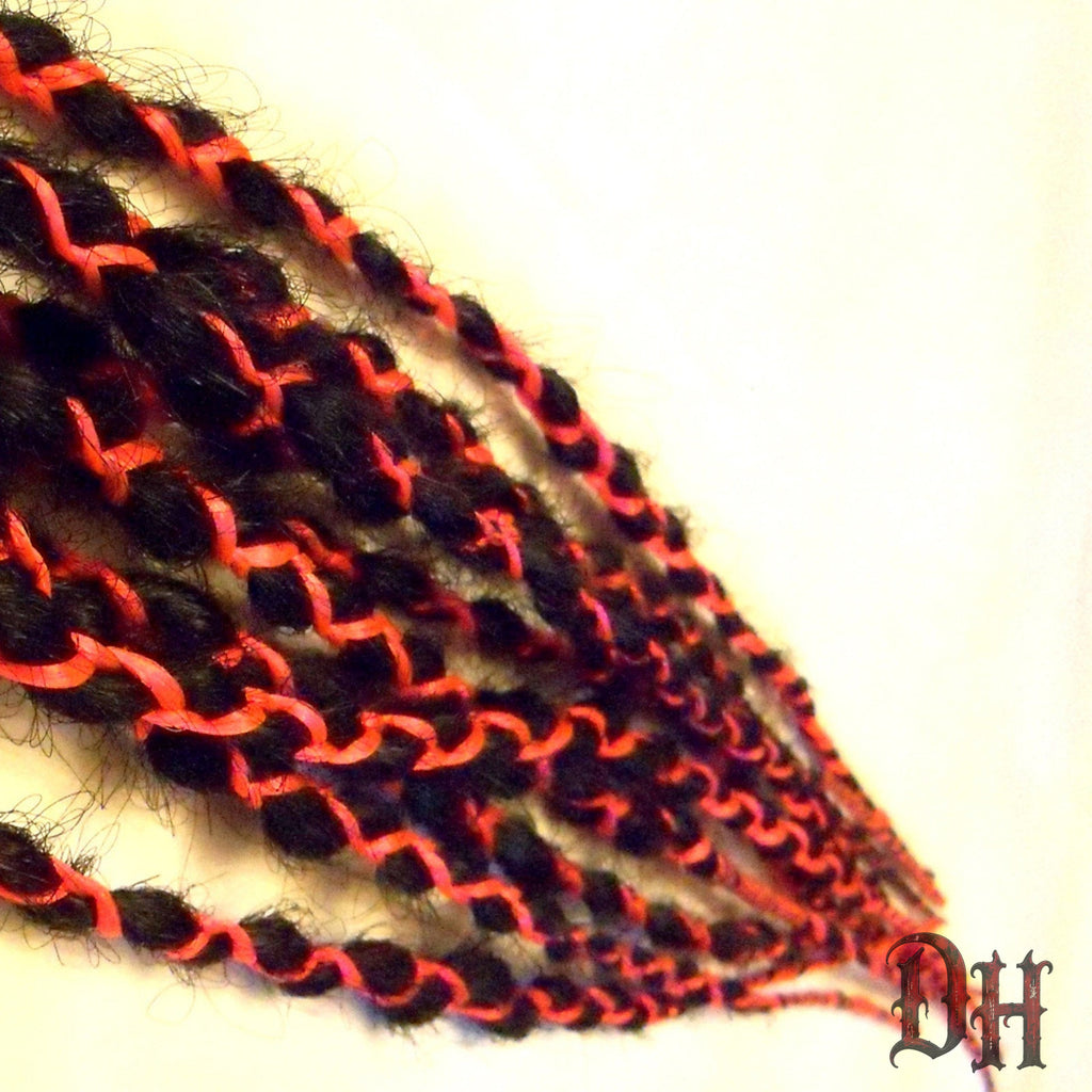 10 SE Single Ended Black Hot Pink Braids Dreads Hair Extensions