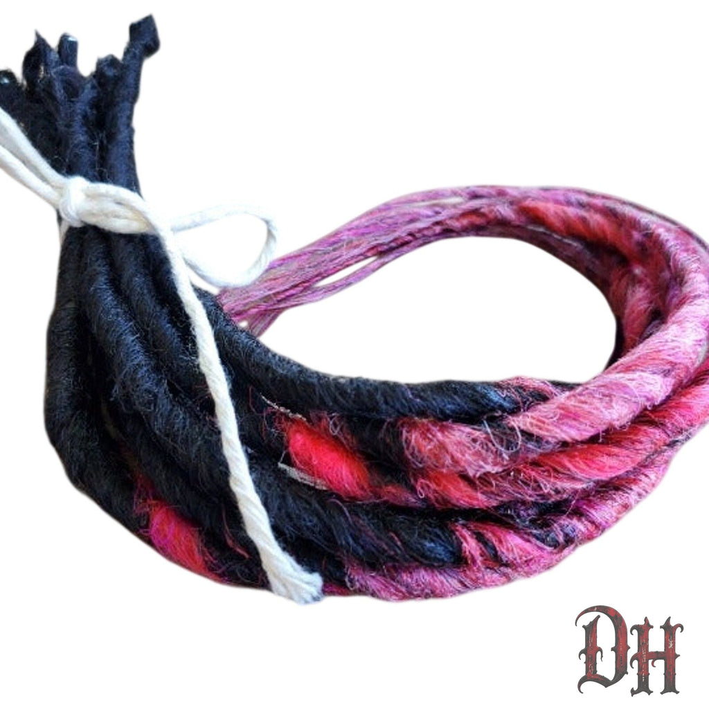 10 SE Single Ended Black Pink Ombre Dreadlocks Hair Extensions