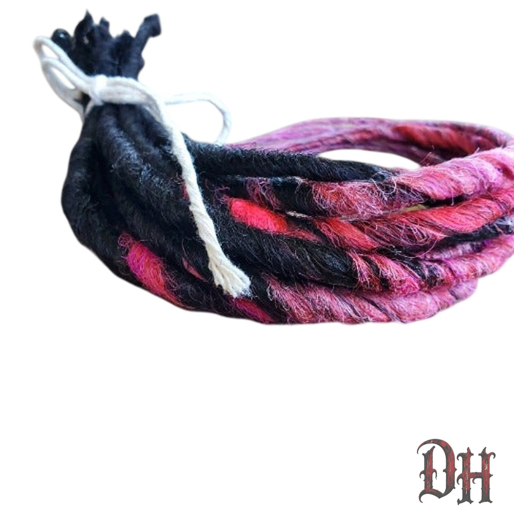 10 SE Single Ended Black Pink Ombre Dreadlocks Hair Extensions
