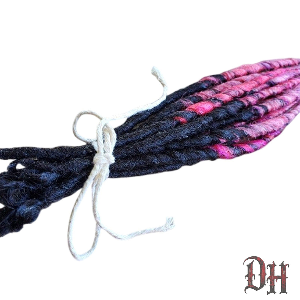 10 SE Single Ended Black Pink Ombre Dreadlocks Hair Extensions