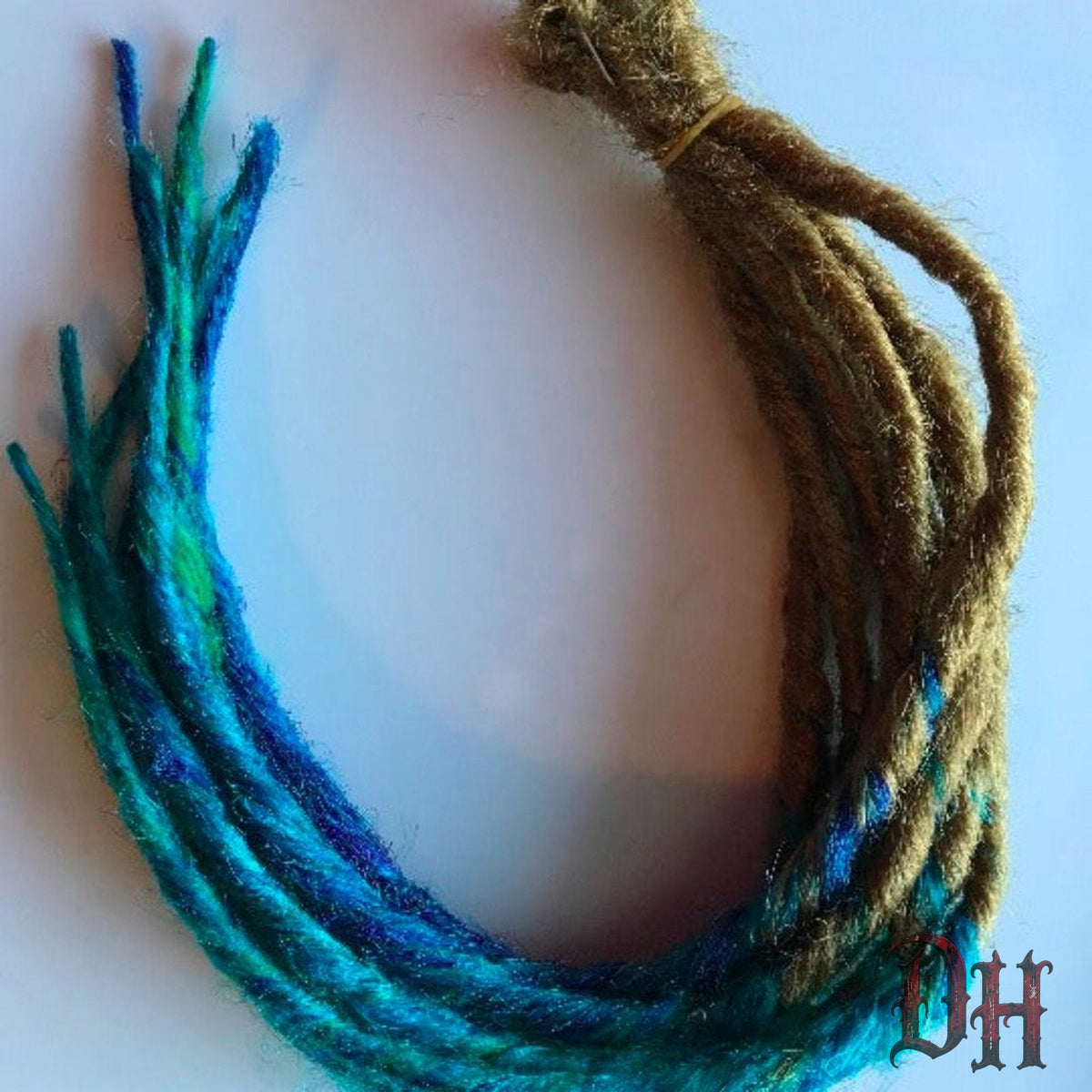 10 SE Single Ended Dark Blonde Teal Ombre Dread Dreadlock Hair Extensions