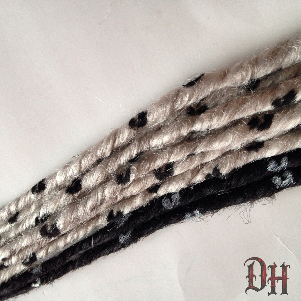 10 SE Single Ended Leopard Print Hair Extension Dreads Dreadlocks Black and White