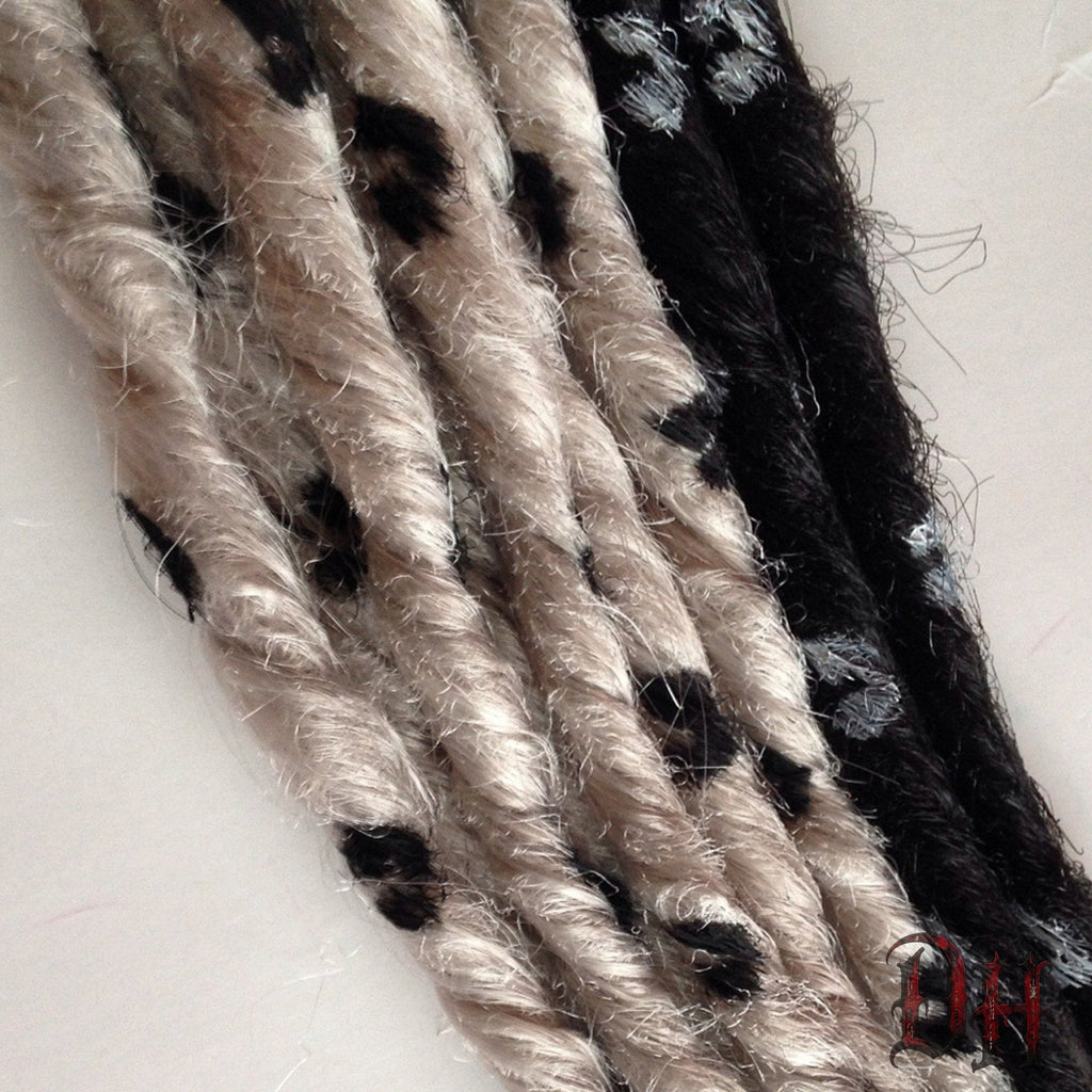 10 SE Single Ended Leopard Print Hair Extension Dreads Dreadlocks Black and White