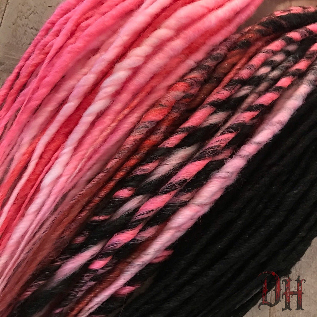 100 SE Single Ended Black & Pink Synthetic Dreads Dreadlocks Hair Extensions