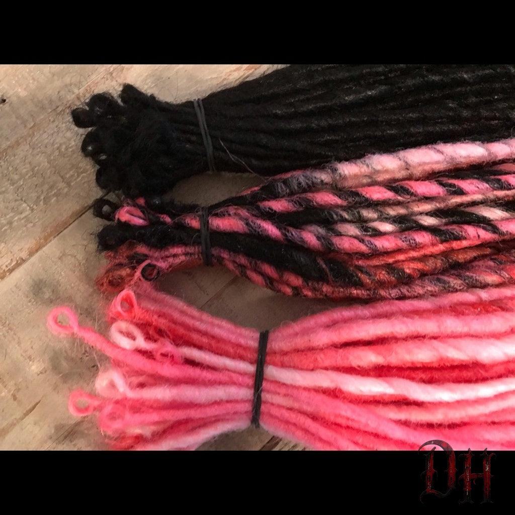 100 SE Single Ended Black & Pink Synthetic Dreads Dreadlocks Hair Extensions