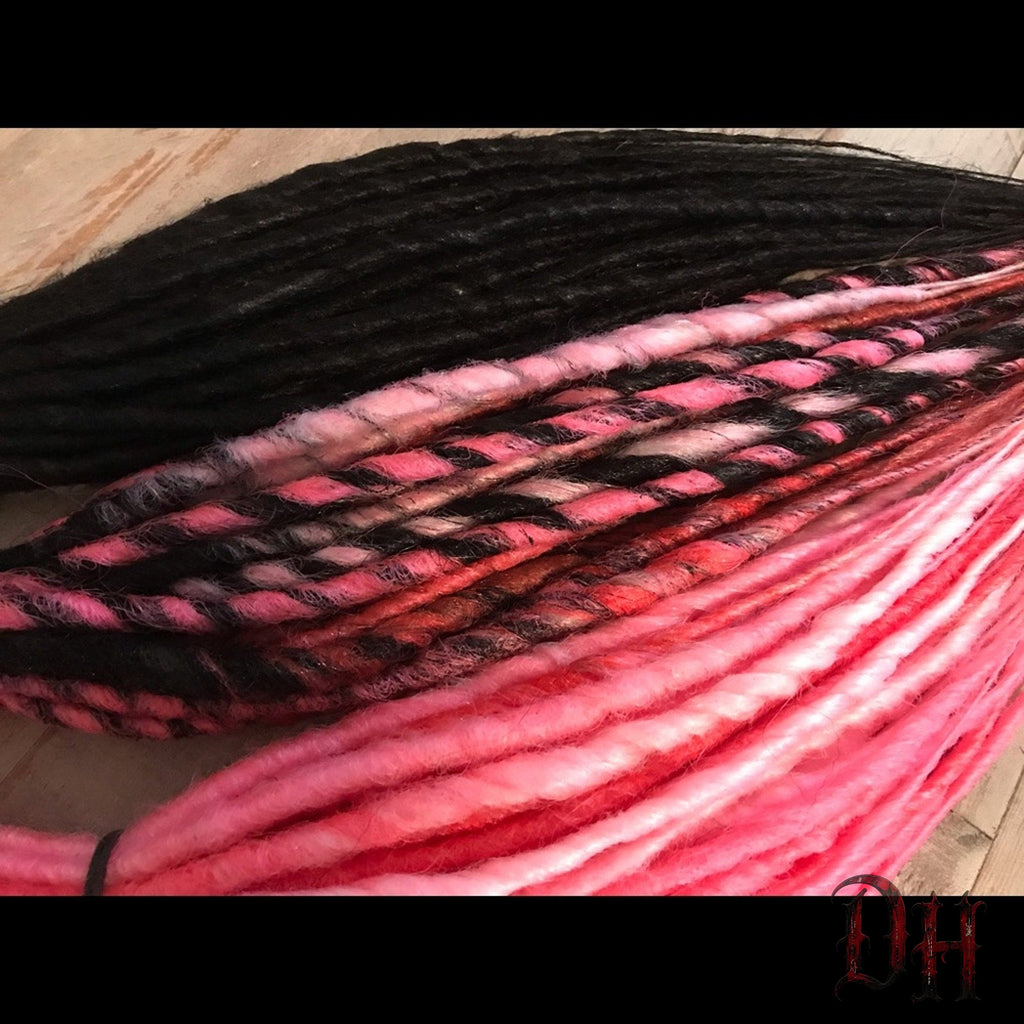 100 SE Single Ended Black & Pink Synthetic Dreads Dreadlocks Hair Extensions