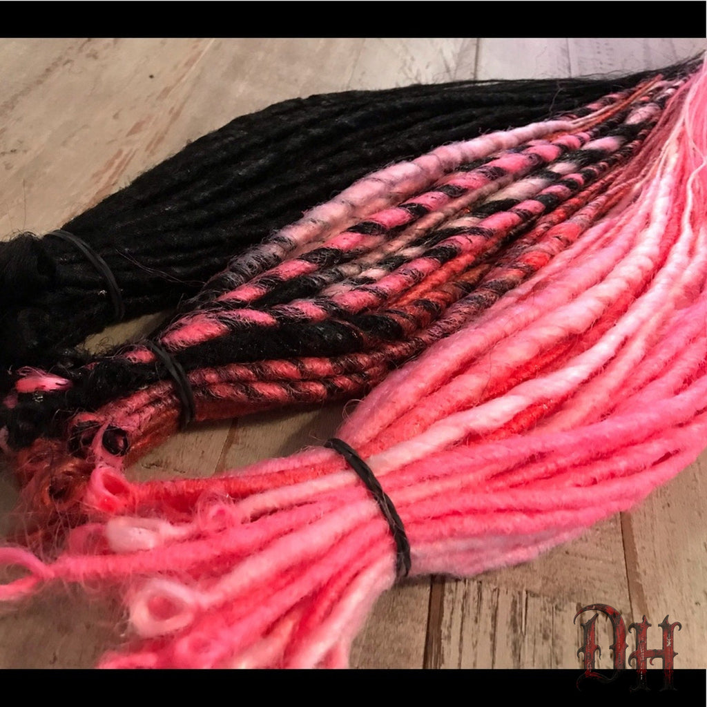 100 SE Single Ended Black & Pink Synthetic Dreads Dreadlocks Hair Extensions