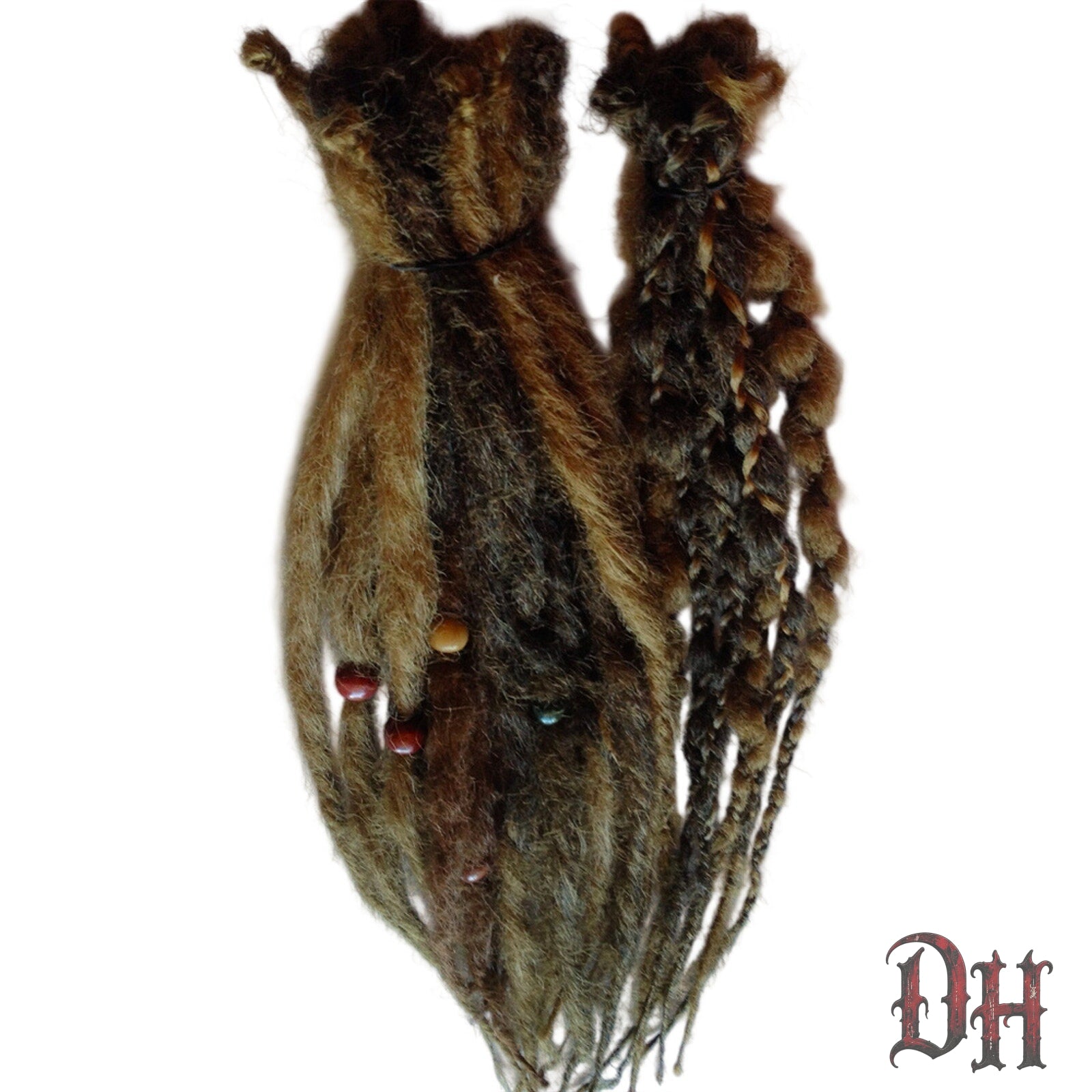 15 SE Single Ended Brown Mix Dreads Dreadlocks Hair Extensions with Wraps and Beads