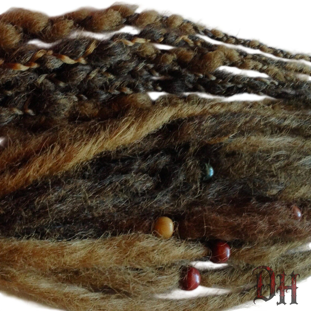 15 SE Single Ended Brown Mix Dreads Dreadlocks Hair Extensions with Wraps and Beads