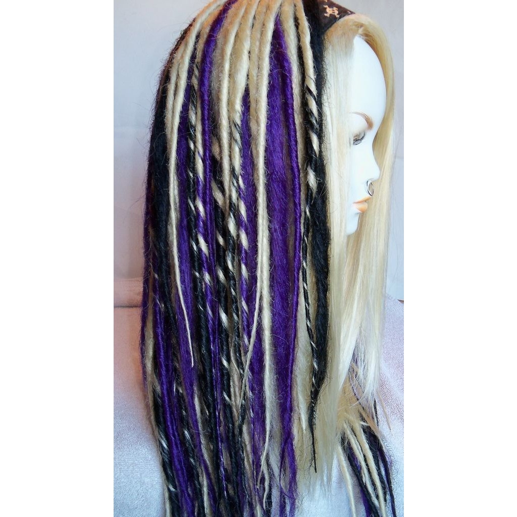 Full Cap Wig Dread Dreadlock Platinum Blonde Purple Black Handmade