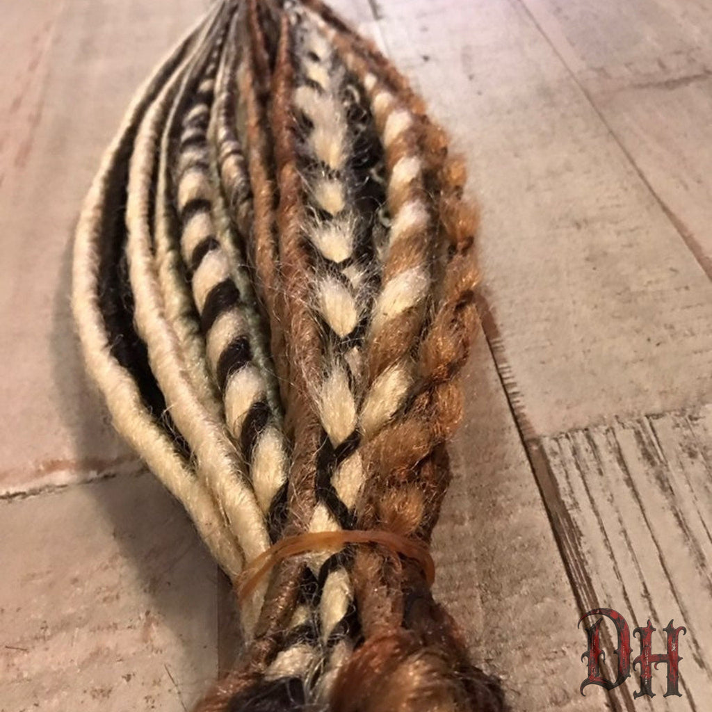 20 SE Single Ended Blonde and Brown Mix Dreads Dreadlocks Hair Extensions
