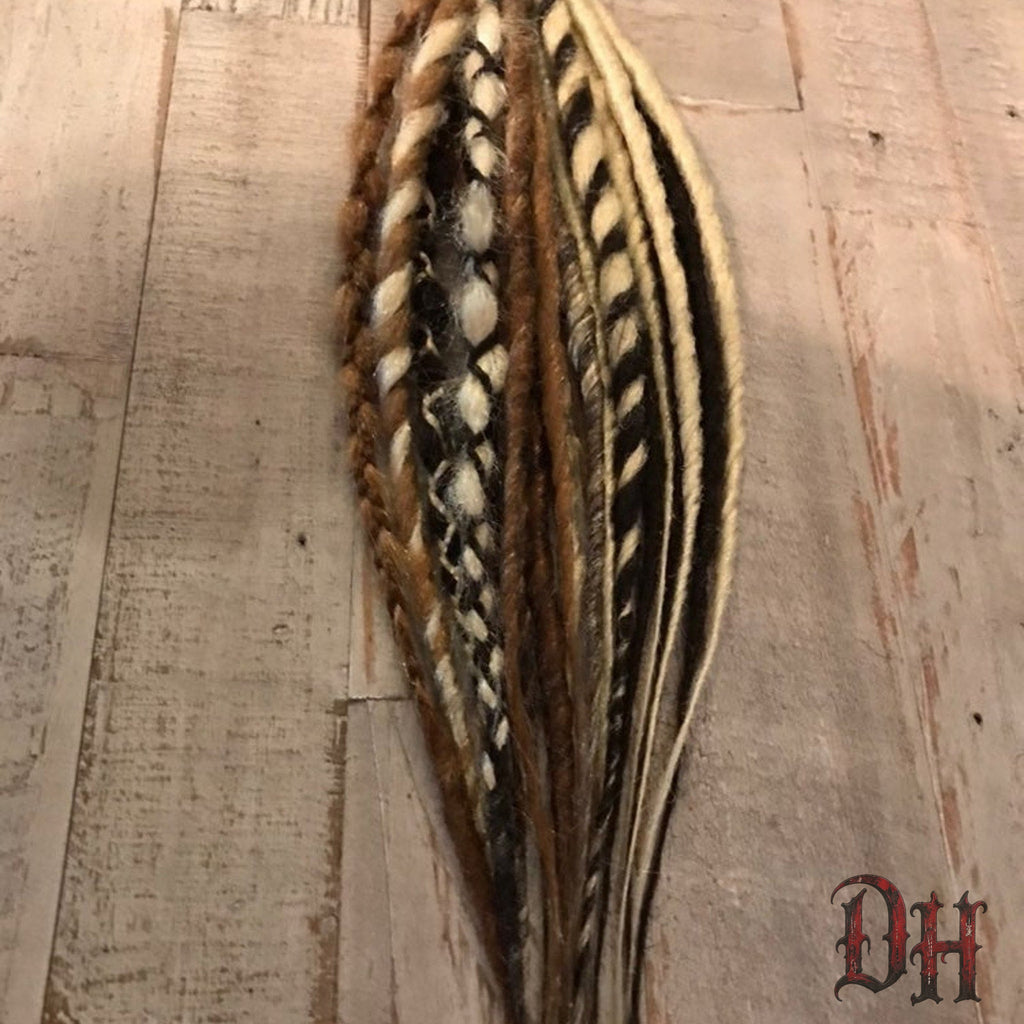 20 SE Single Ended Blonde and Brown Mix Dreads Dreadlocks Hair Extensions