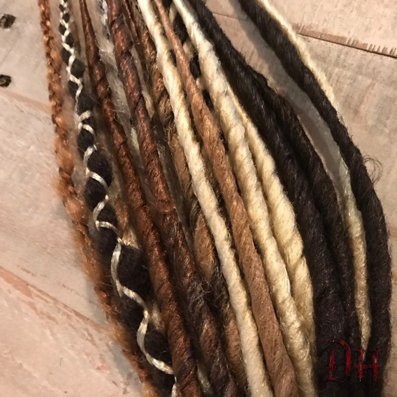 20 SE Single Ended Blonde and Brown Mix Dreads Dreadlocks Hair Extensions