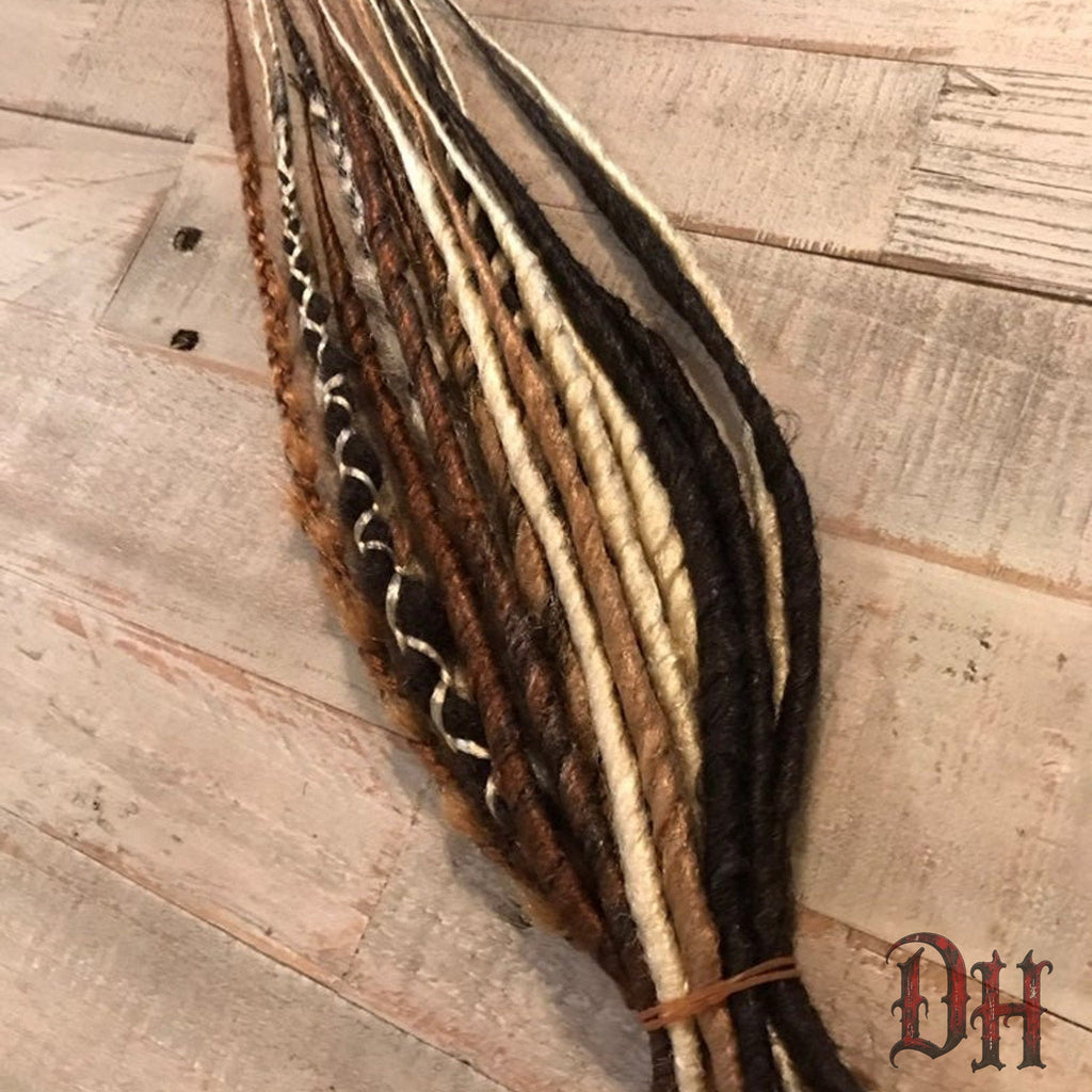 20 SE Single Ended Blonde and Brown Mix Dreads Dreadlocks Hair Extensions