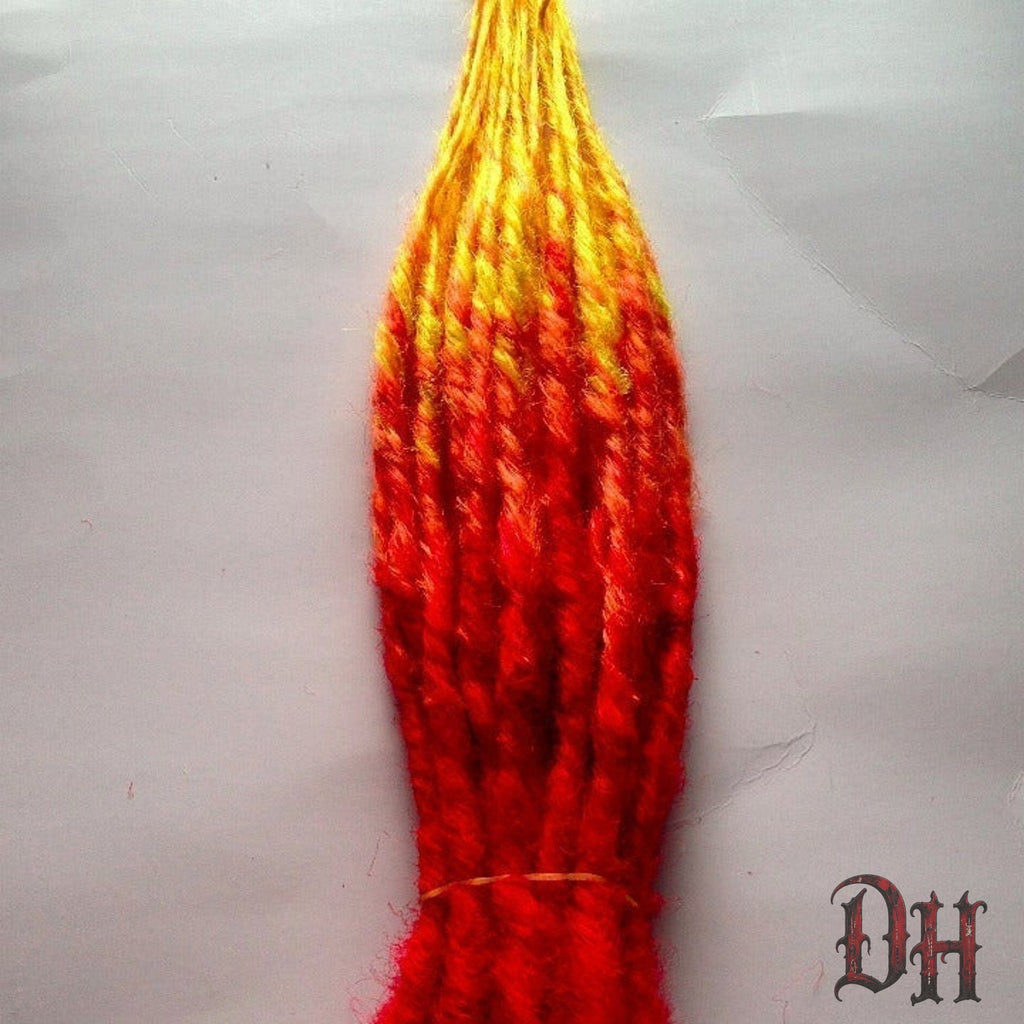 20 SE Single Ended Fire Dreads Dreadlock Hair Extensions Red Orange Yellow