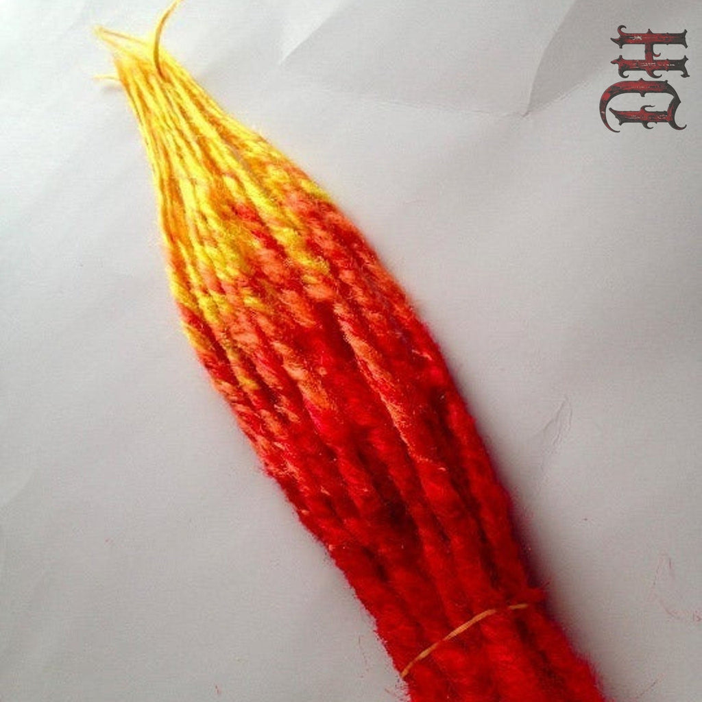 20 SE Single Ended Fire Dreads Dreadlock Hair Extensions Red Orange Yellow