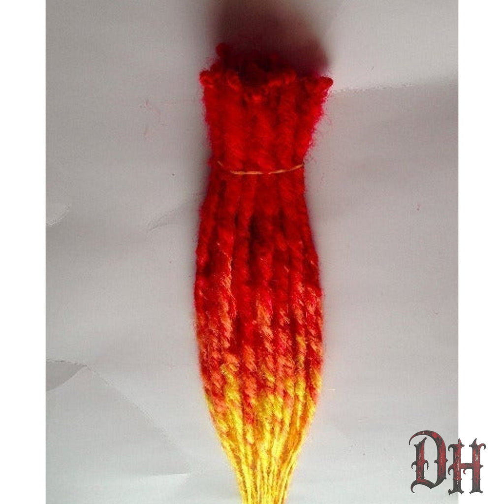 20 SE Single Ended Fire Dreads Dreadlock Hair Extensions Red Orange Yellow