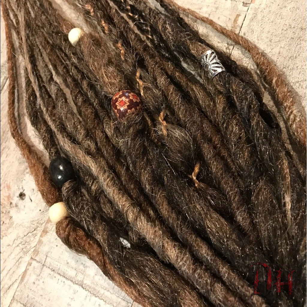 20 SE Single Ended Knotty Dreads Dreadlocks Hair Extensions Beads Brown Blended