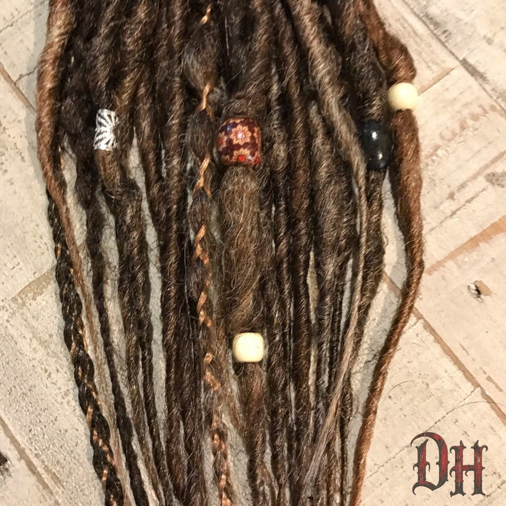 20 SE Single Ended Knotty Dreads Dreadlocks Hair Extensions Beads Brown Blended