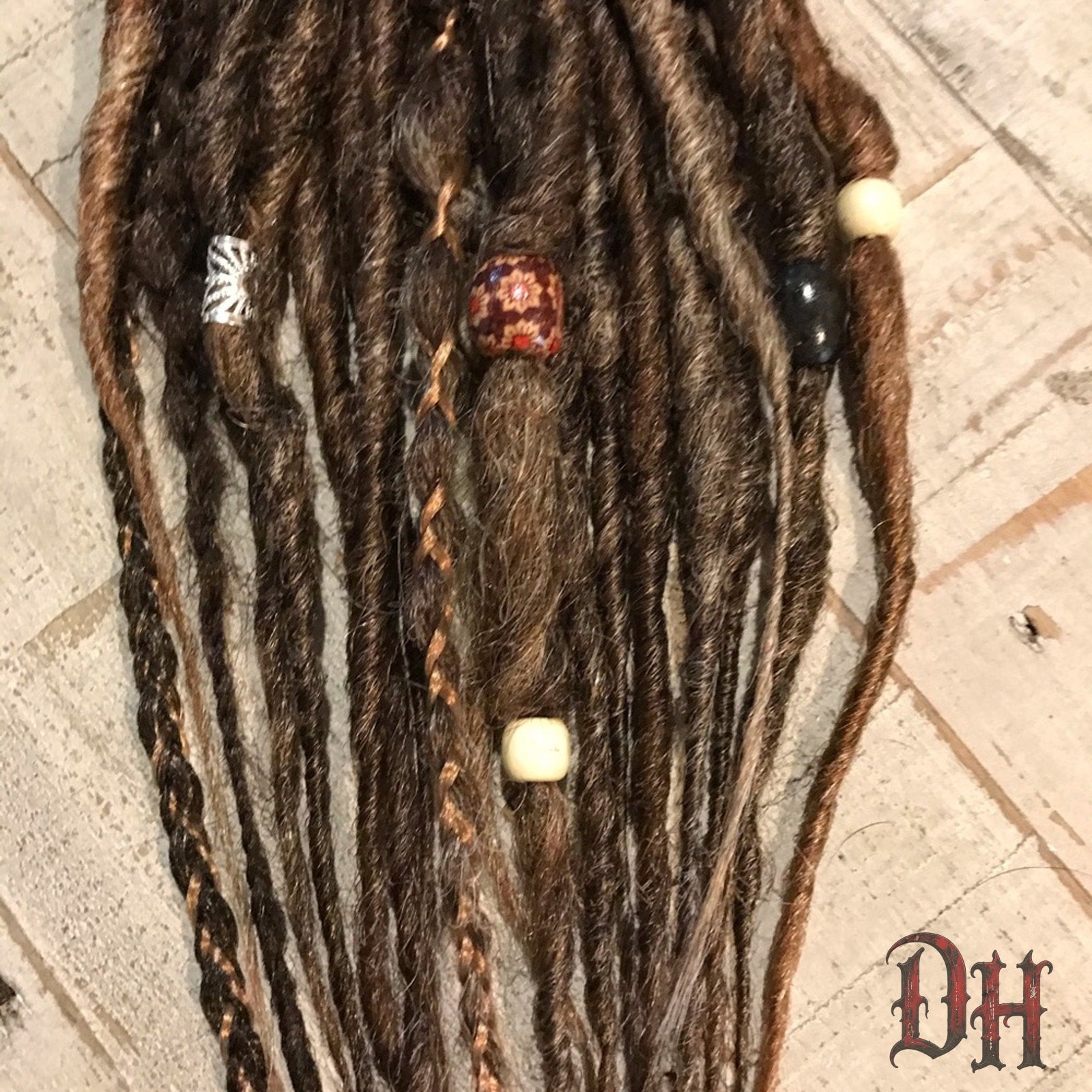 20 SE Single Ended Knotty Dreads Dreadlocks Hair Extensions Beads Brown Blended
