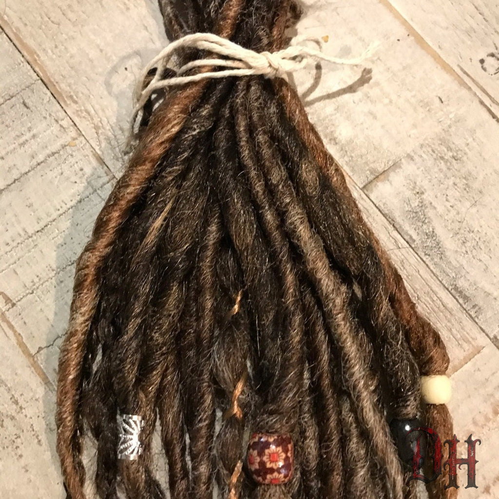 20 SE Single Ended Knotty Dreads Dreadlocks Hair Extensions Beads Brown Blended