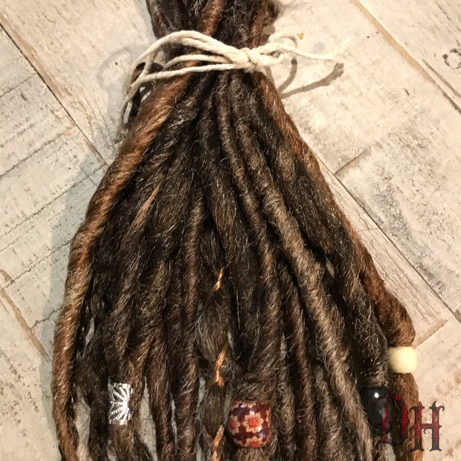 20 SE Single Ended Knotty Dreads Dreadlocks Hair Extensions Beads Brown Blended