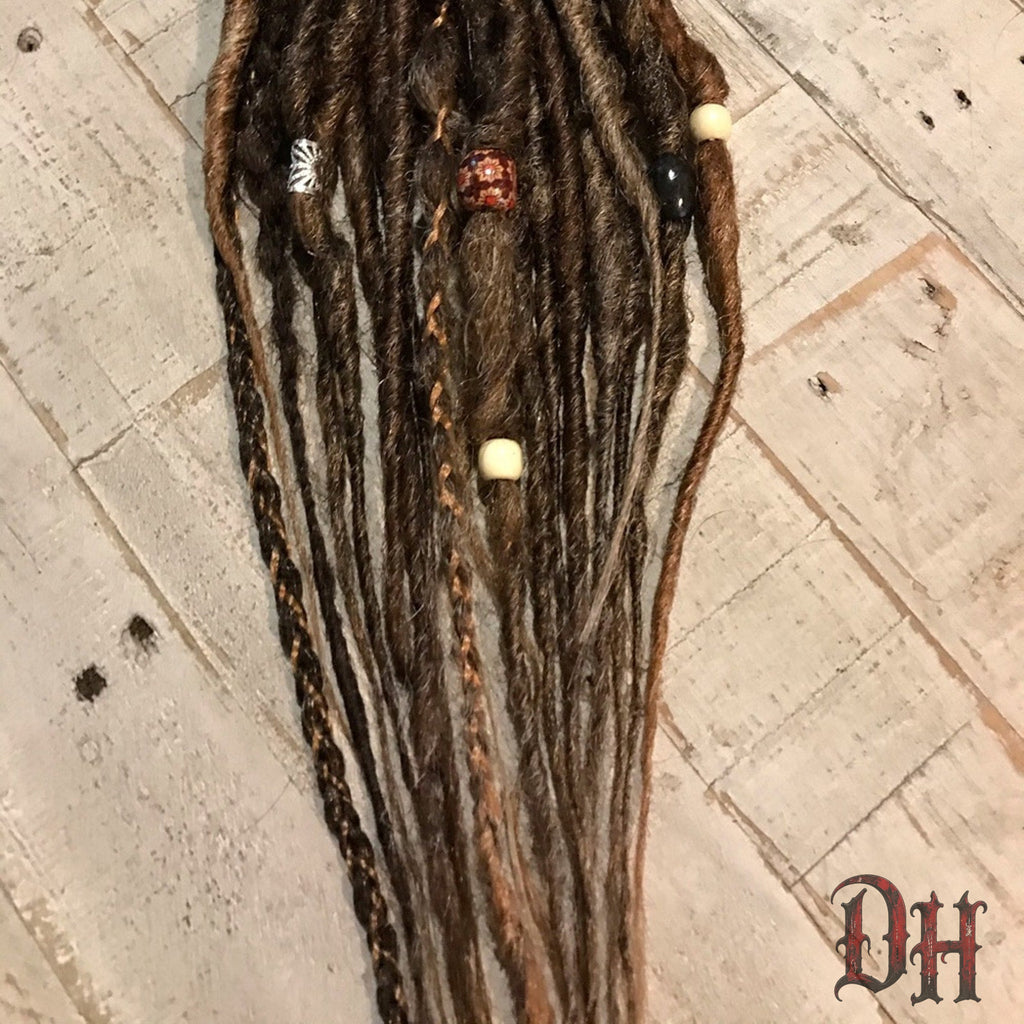 20 SE Single Ended Knotty Dreads Dreadlocks Hair Extensions Beads Brown Blended