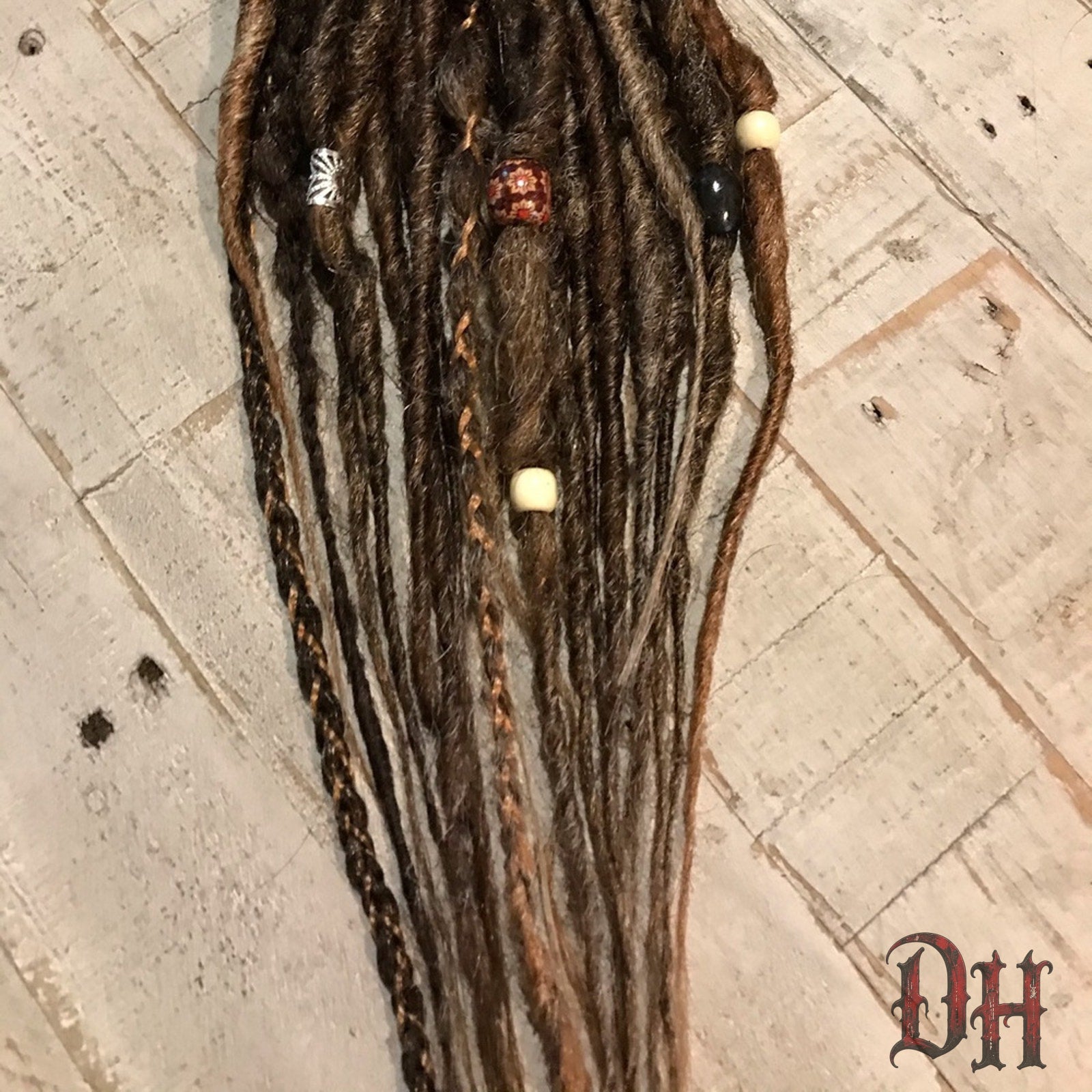 20 SE Single Ended Knotty Dreads Dreadlocks Hair Extensions Beads Brown Blended