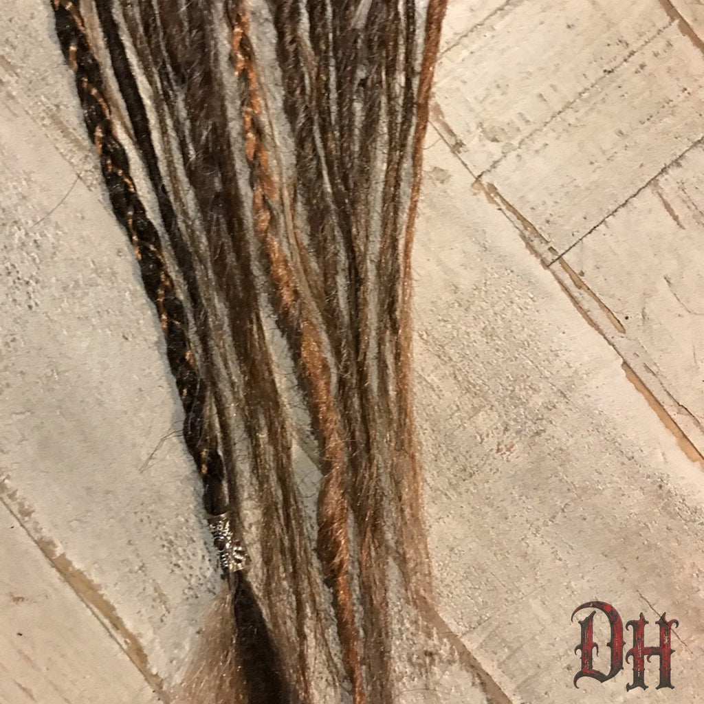 20 SE Single Ended Knotty Dreads Dreadlocks Hair Extensions Beads Brown Blended
