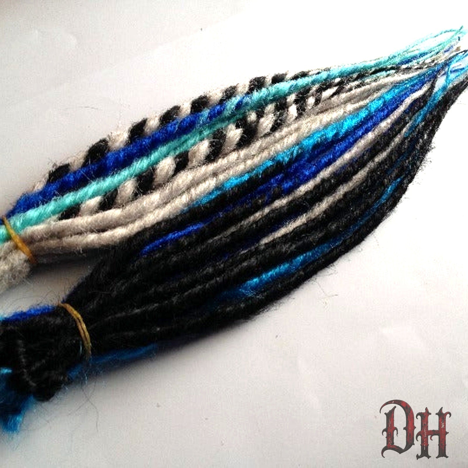 20 SE Single Ended Mix Set Dreads Dreadlock Hair Extensions Blue Black White