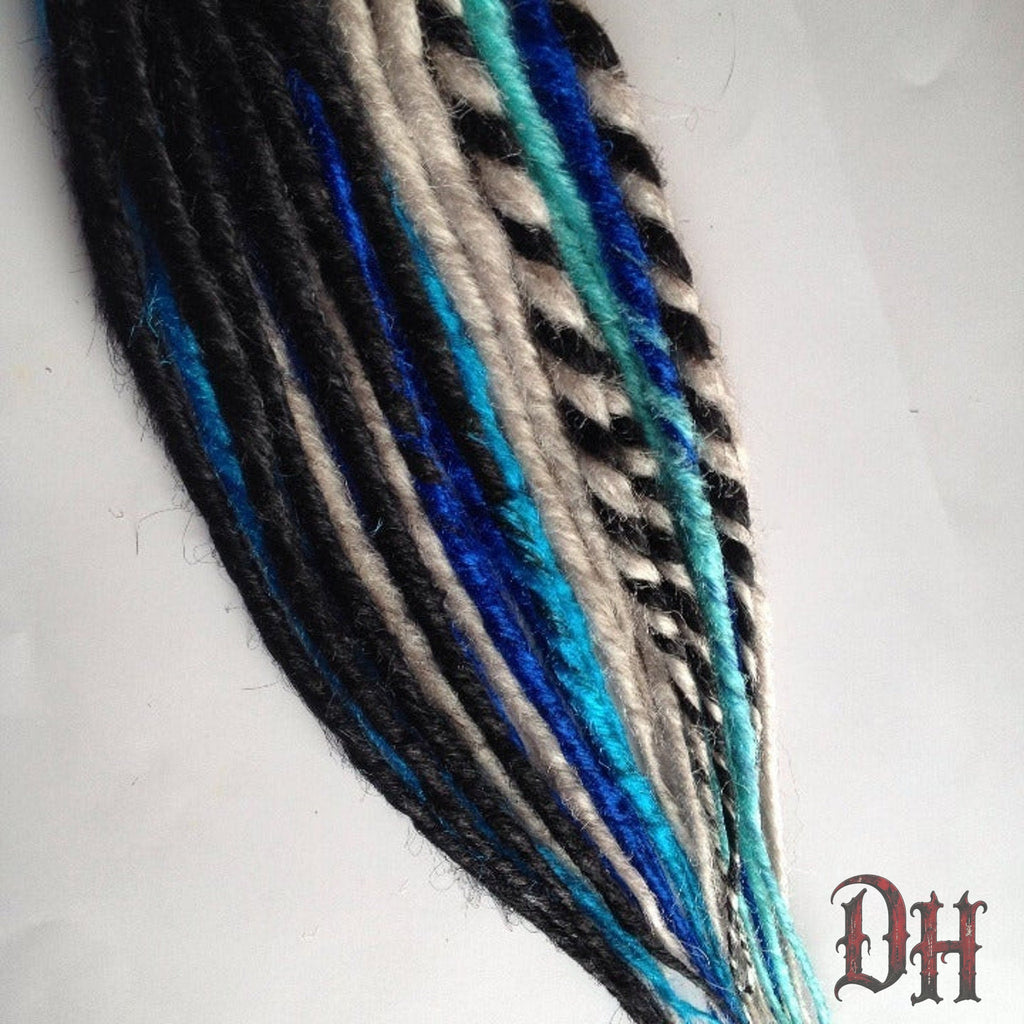 20 SE Single Ended Mix Set Dreads Dreadlock Hair Extensions Blue Black White