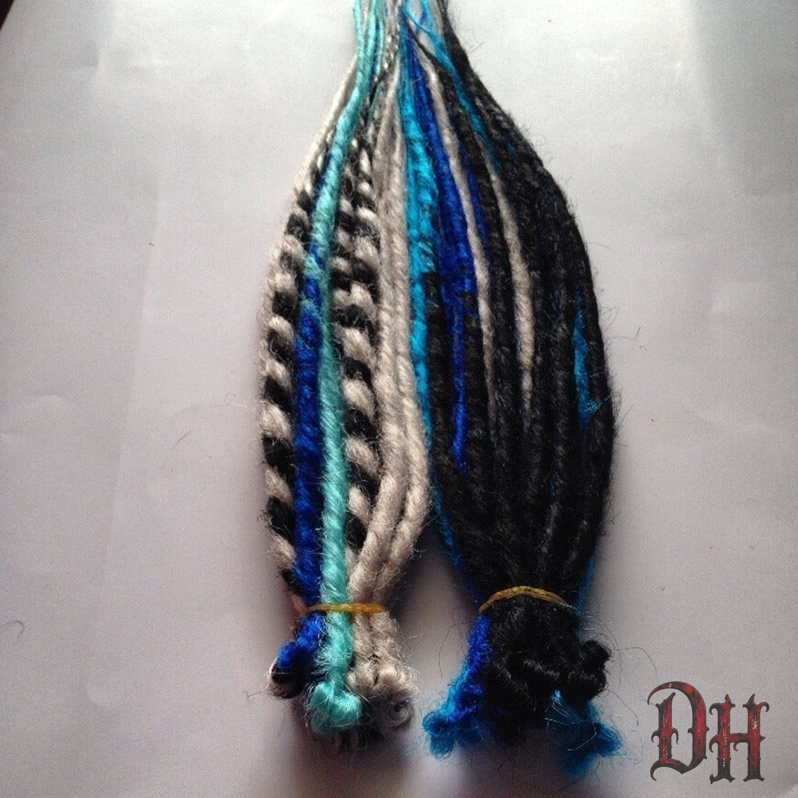 20 SE Single Ended Mix Set Dreads Dreadlock Hair Extensions Blue Black White