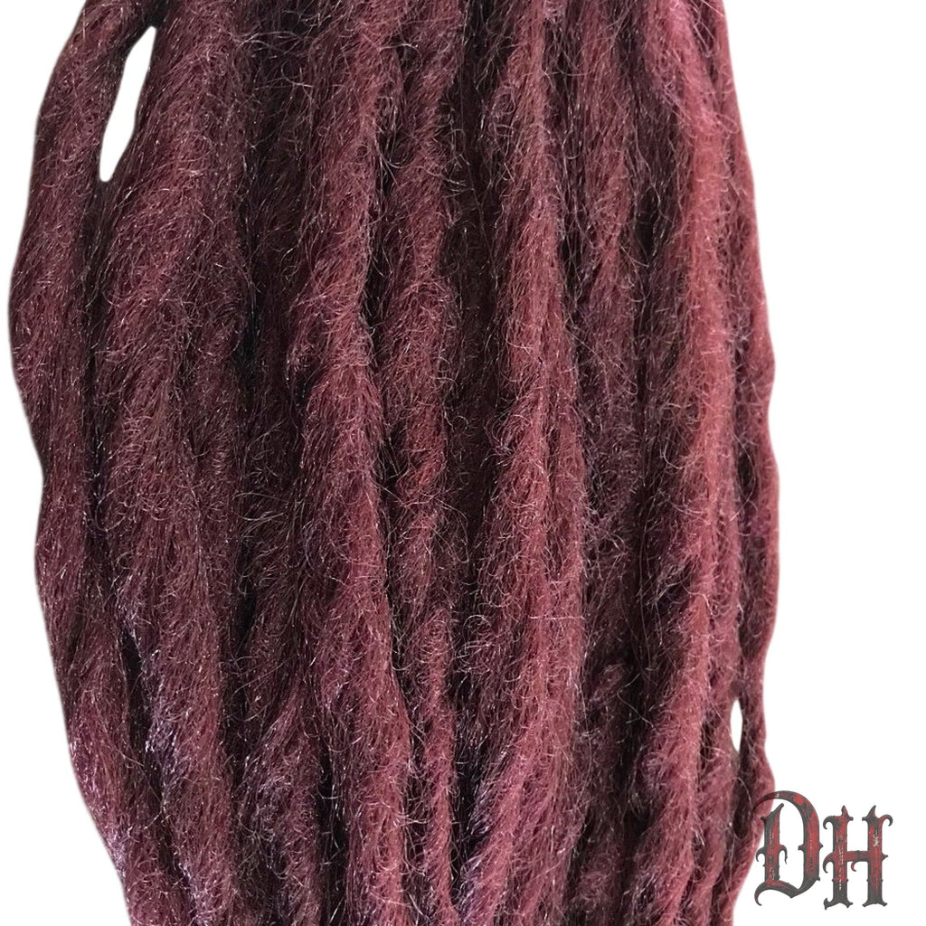 25 SE Single Ended Burgundy Dark Auburn Brown Dreads Dreadlock Hair Extensions