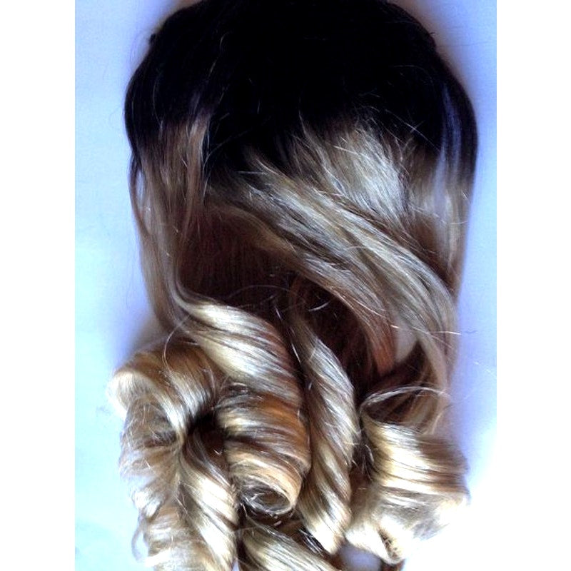 Black to Light Blonde Human Hair Extensions Set Clip or Tape 18 inches