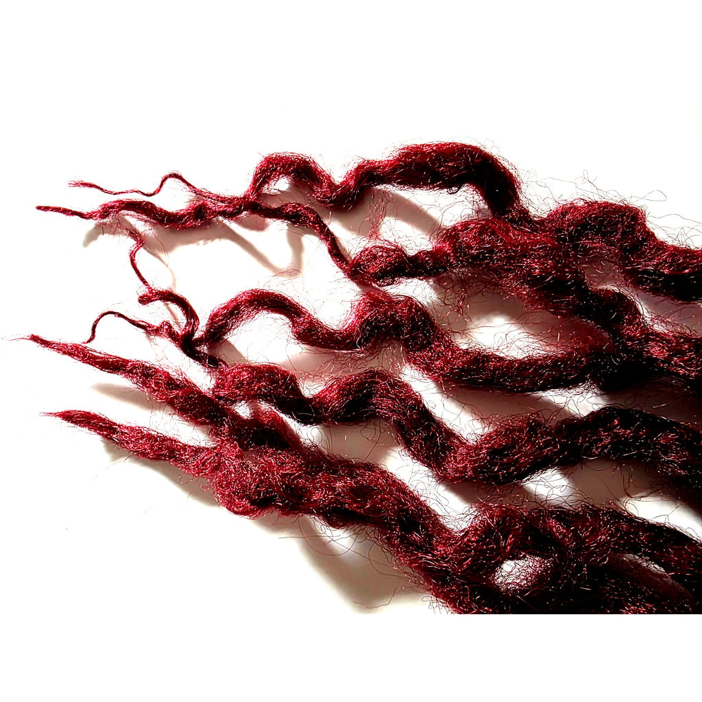6 SE Single Ended Burgundy Red Wavy Curly Natural Dreads Dreadlocks Hair Extensions