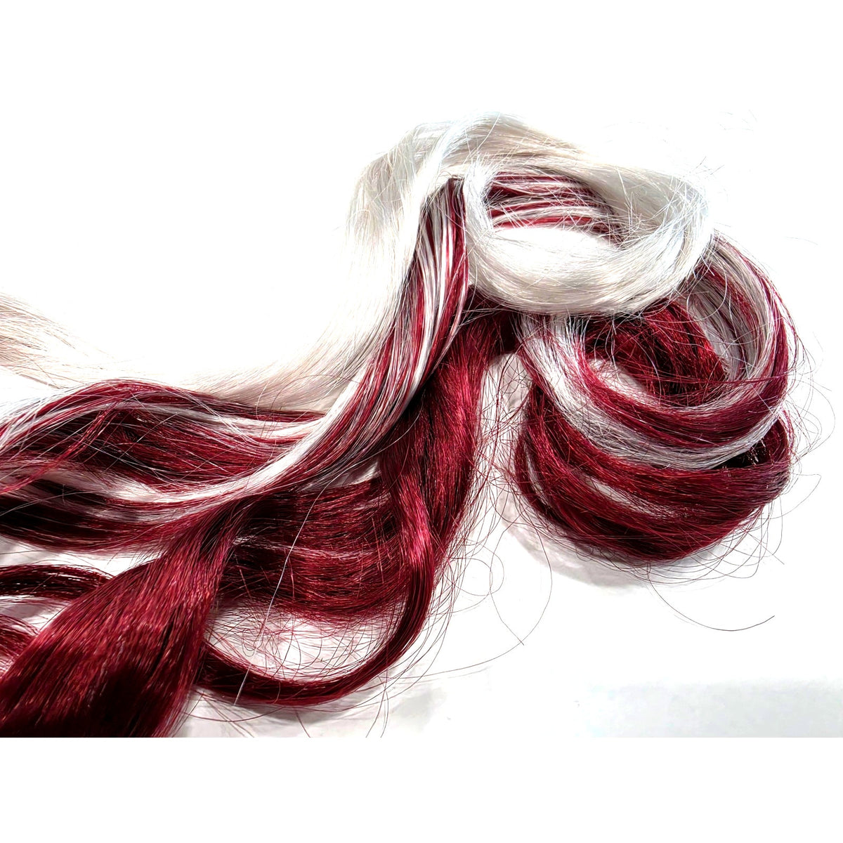 Burgundy Wine Red and Silver White Clip in Synthetic Hair Extensions Streaks