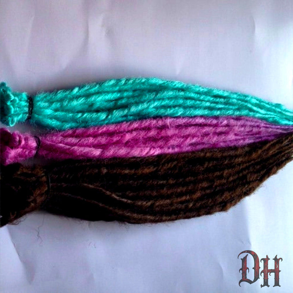 30 SE Single Ended Aqua Blue Pink Brown Dreads Dreadlock Hair Extensions