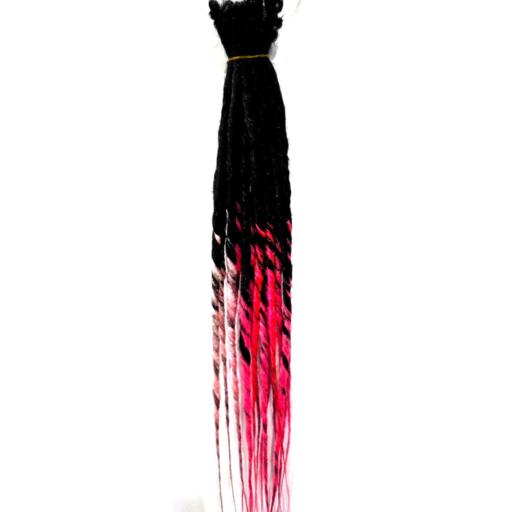 15 SE Single Ended Black and Pink Ombre Dreads Dreadlock Hair Extensions