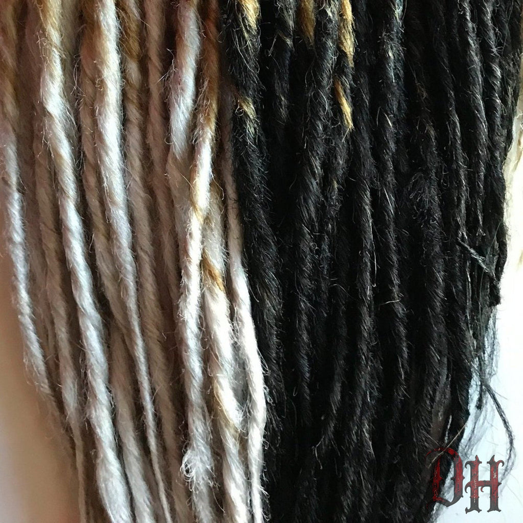 40 SE Single Ended Blonde Black White Ombre Dreads Dreadlocks Hair Extensions