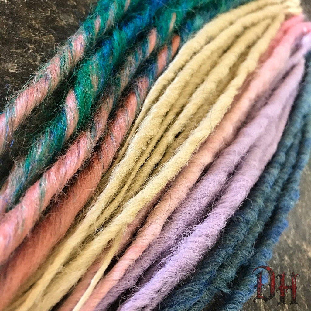 40 SE Single Ended Pastel Dreads Dreadlocks Hair Extensions Blonde Green Pink