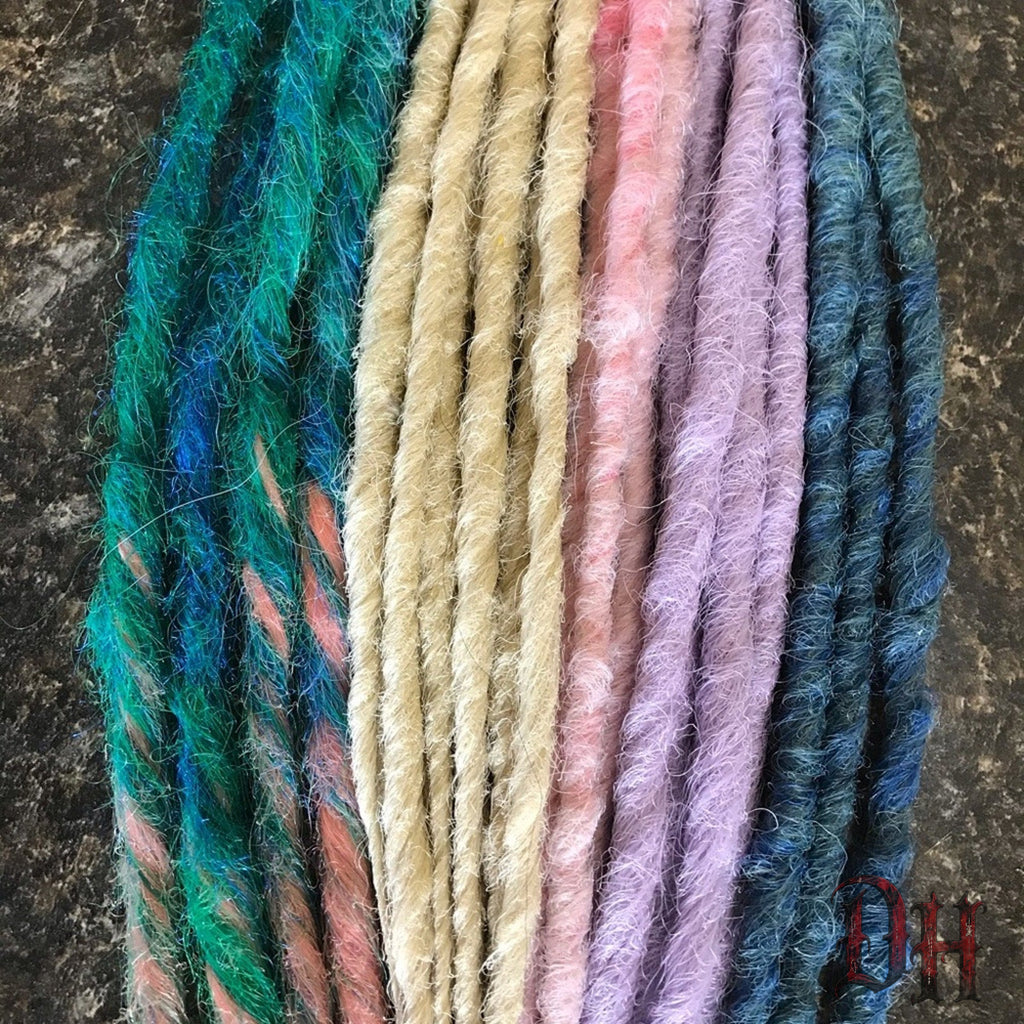 40 SE Single Ended Pastel Dreads Dreadlocks Hair Extensions Blonde Green Pink