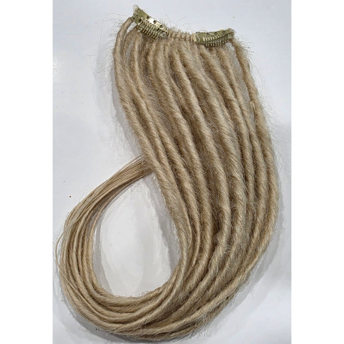20 clip in synthetic dreadlocks – platinum blonde dreads on handmade weft, 2 clips