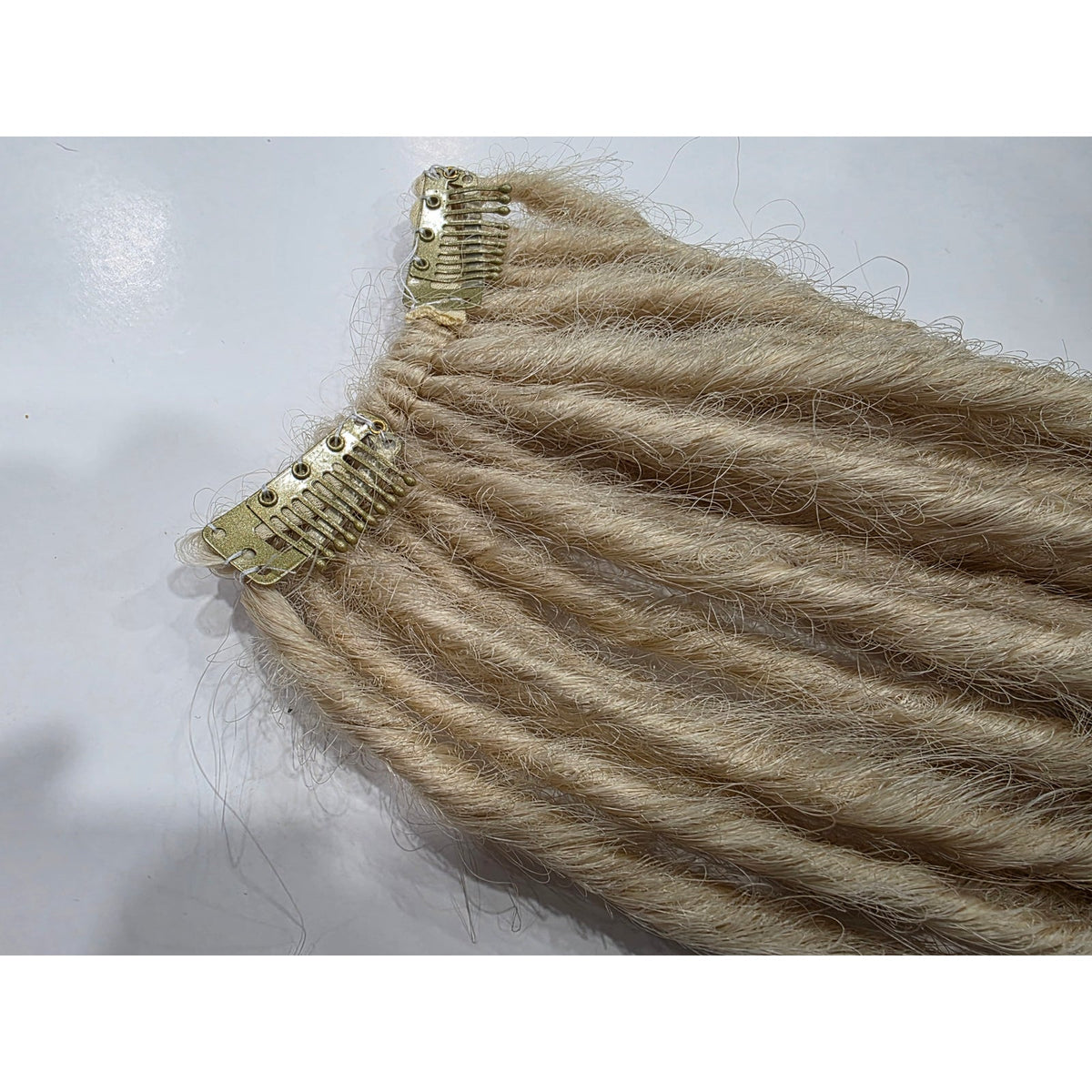 20 clip in synthetic dreadlocks – platinum blonde dreads on handmade weft, 2 clips