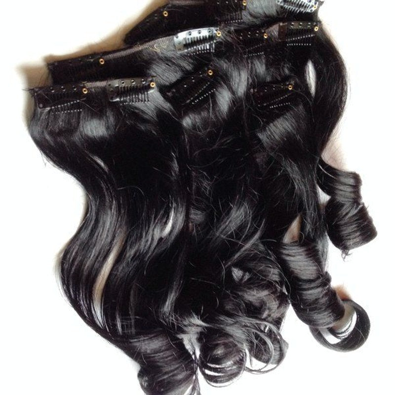 Solid Black HH Human Hair Clip or Tape in Extensions 120 g Straight Silky