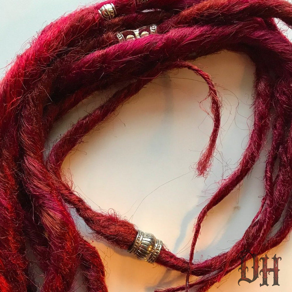 5 SE Single Ended Red Dreads Dreadlocks Hair Extensions w/Charms