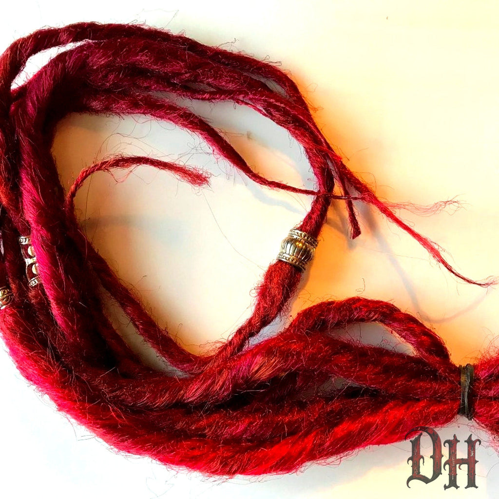 5 SE Single Ended Red Dreads Dreadlocks Hair Extensions w/Charms
