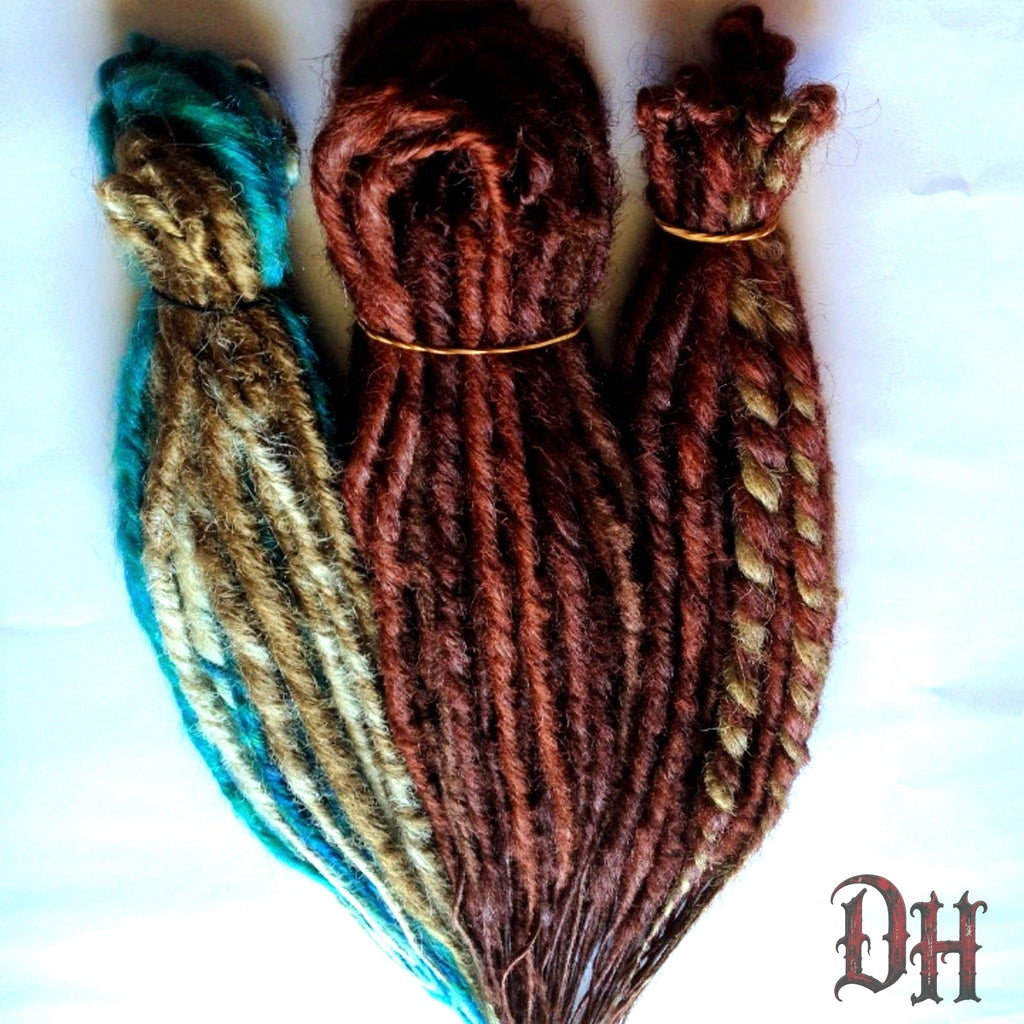 50 DE Double Ended Auburn Blonde Teal Synthetic Dreads Dreadlock Hair Extensions