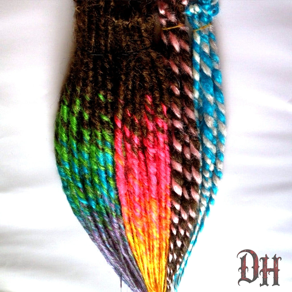 50 SE Single Ended Rainbow Dreads Dreadlocks Hair Extension Brown Pink Blue Green Orange