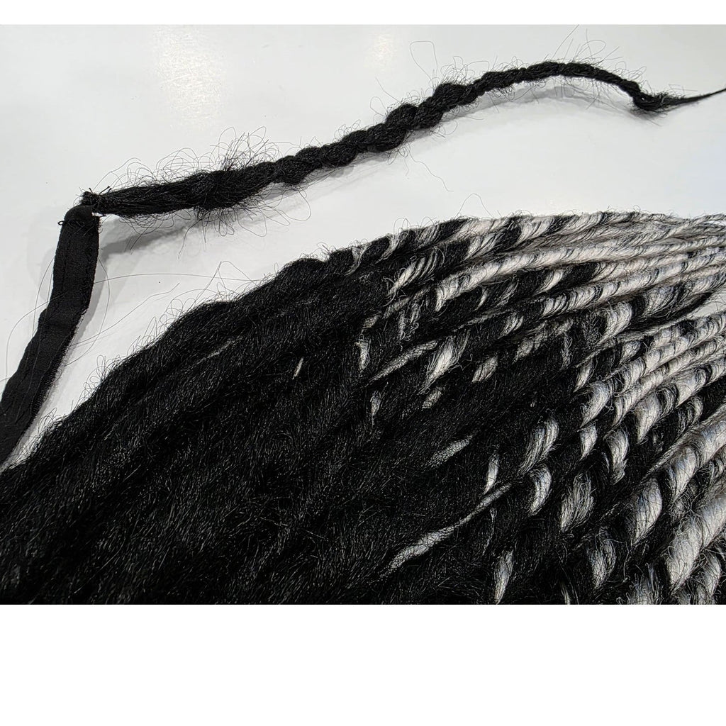 Black & Silver White Ombre Pony Tail Fall Dreads Dreadlocks Hair Extensions