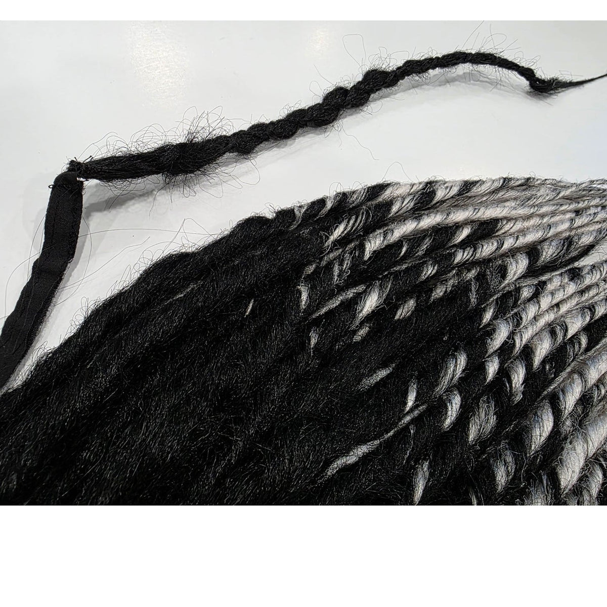 Black & Silver White Ombre Pony Tail Fall Dreads Dreadlocks Hair Extensions